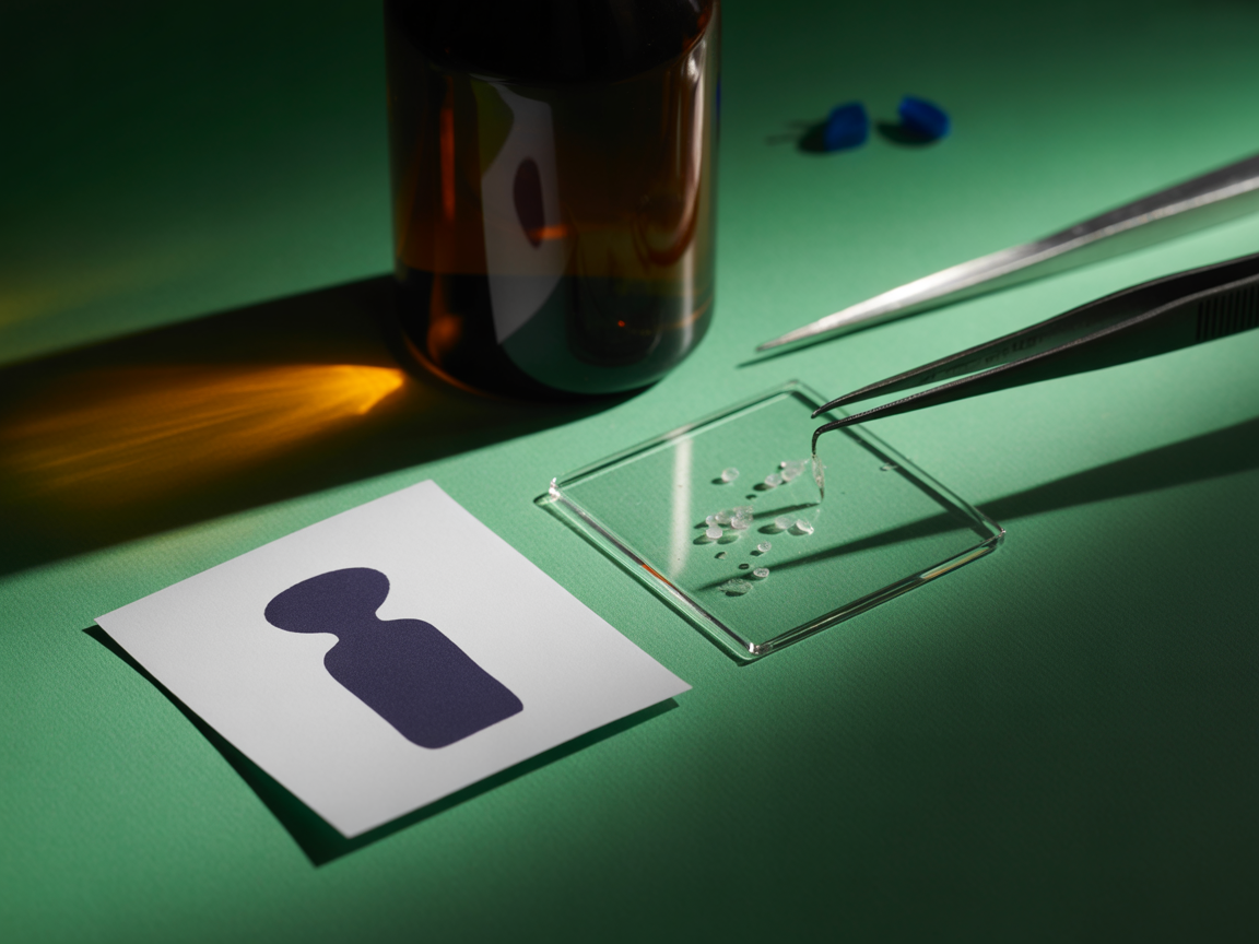 Dairy product safety sample beside lab tools and a microscope slide.